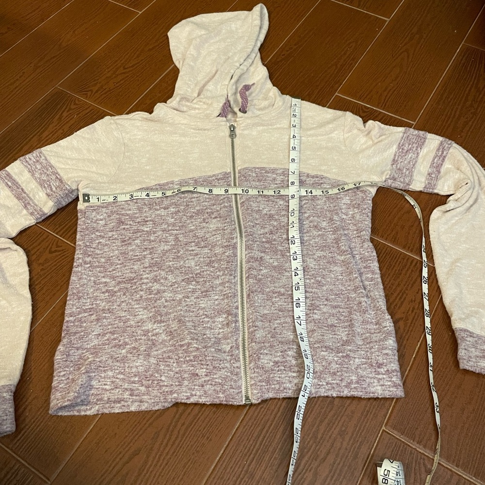 Unbranded Purple Ivory Hoodie sweater front zip size medium polka dot drawstring - Picture 7 of 14